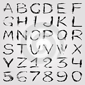 Monochrome graffiti alphabet and numbers on a light background vector illustration