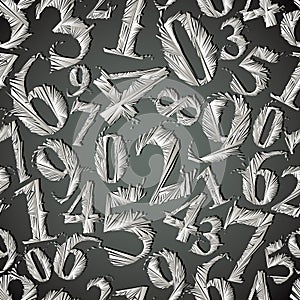 Monochrome graphic stylized numbers seamless pattern.