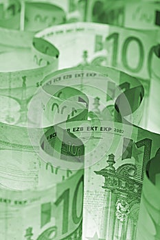 Monochrome green euro banknotes background