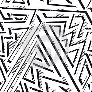 Monochrome grunge geometric seamless pattern