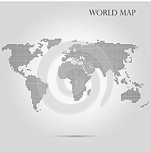 Monochrome Halftone Dotted World Map.