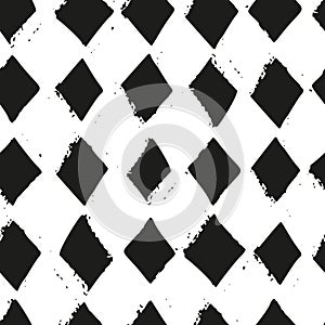 Monochrome hand drawn black geometric rhombus seamless pattern