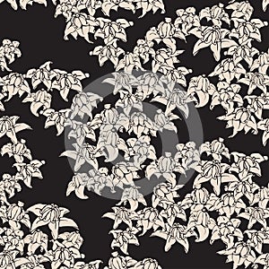 Monochrome hand drawn crown flowers pattern in black and white