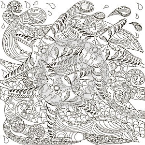 Monochrome hand drawn doodle starfish on waves
