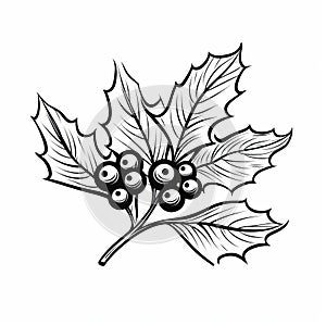 Monochrome Holly Leaf Branch Vector Illustration