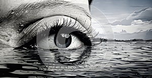 Monochrome Human Eye in Water