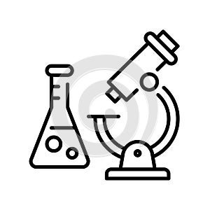 Monochrome icon of practical work at chemical lab vector illustration microscope and beaker