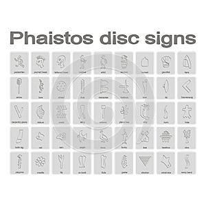 Monochrome icons set with Phaistos disc signs