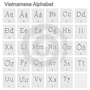 monochrome icons with Vietnamese alphabet
