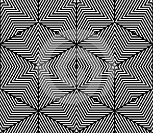 Monochrome illusory abstract geometric seamless pattern with 3d