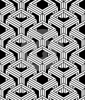 Monochrome illusory abstract geometric seamless pattern with 3d