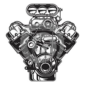 monochrome illustration of car engine photo