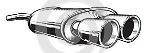 monochrome illustration of car exhaust pipe