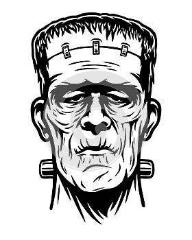 Monochrome illustration of Frankenstein head photo