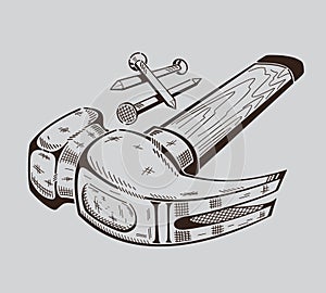 It is monochrome illustration of hammer