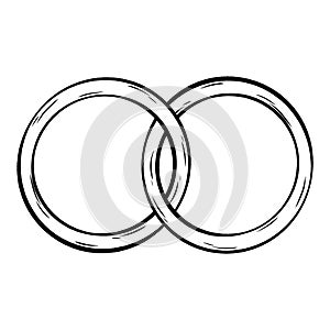 Monochrome illustration of intertwined wedding rings
