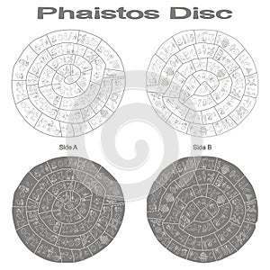 Monochrome illustration with Phaistos disc