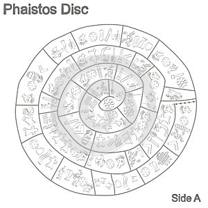 Monochrome illustration with Phaistos disc