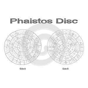 Monochrome illustration with Phaistos disc