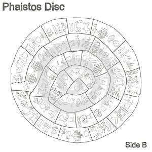 Monochrome illustration with Phaistos disc