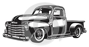 Monochrome illustration of retro style truck