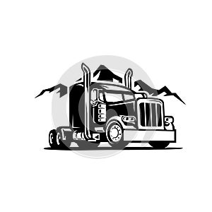 Semi truck 18 wheeler side view with mountain background vector image isolated