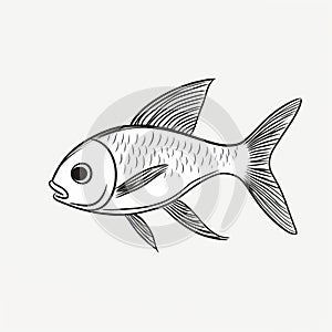 Monochrome Illustration Of A Small Goldfish In Traditional Animation Style