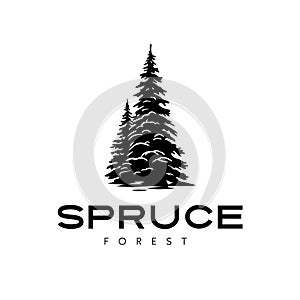 Monochrome illustration with a wild spruce logo on a white background