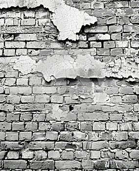 A monochrome image capturing the crumbling paint on a brick wall, symbolizing the inevitable wear and character imparted