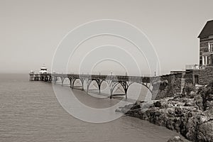 Monochrome image of Clevedon Pier on a summers day