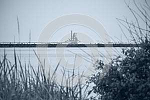 Monochrome image of Northern Breakwater of Liepaja