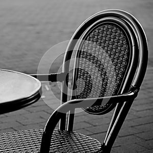 Monochrome Image Of A Table And Chair