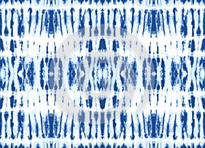 Monochrome Indigo Bright Tie-Dye Shibori Mirrored Vertical Stripes on White Background Vector Seamless Pattern