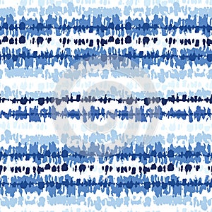 Monochrome Indigo Bright Tie-Dye Shibori Stripes on White Background Vector Seamless Pattern