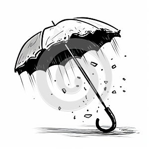 Monochrome Ink Umbrella: A Cartoonish Expression Of Rusty Debris And Emotional Grit