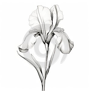 Monochrome Iris Flower Drawing With Hand-painted Details