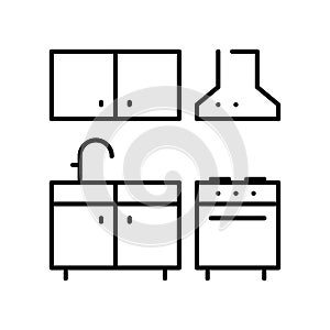 Monochrome kitchen icon vector illustration furniture and equipment for cooking of dining room