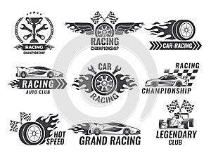 Monochrome labels and badges of sport labels. Racing cars