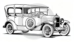Monochrome line drawing vintage automobile car tour classic