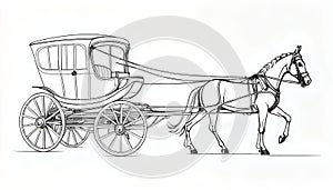 Monochrome line drawing vintage horse carriage buggy western minimalism