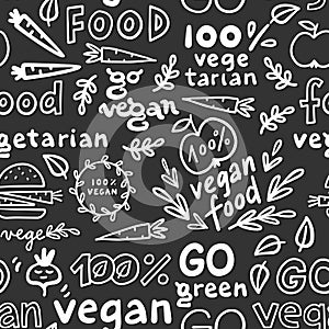 monochrome linear abstract vegetarian vegan seamless pattern isolated on dark background