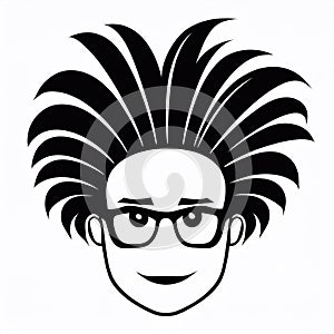 Monochrome logo emblem, head of a man with a stylish hairstyle.