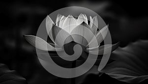 Monochrome lotus water lily, macro beauty in nature outdoors generated by AI