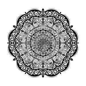 Monochrome mandala doodle element in boho style . Decorative round pattern, flower mandala, ethnic ornament, lace napkin