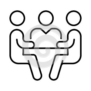 Monochrome meeting icon vector illustration. Colleagues communicating at work conference briefing
