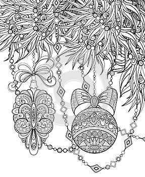 Monochrome Merry Christmas Illustration, Floral Motif.