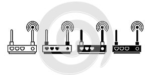 Modem Device Black Icon Bundle for Internet Connection and Wireless Communication