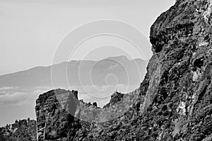 Monochrome moonscape in the mountains