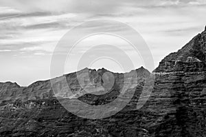 Monochrome moonscape in the mountains