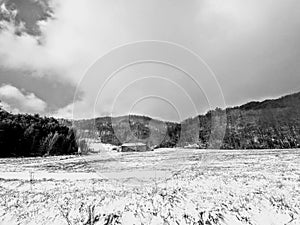 Monochrome mountians with snow photo